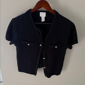 Black Short Sleeve Knit Cardigan h and m size m